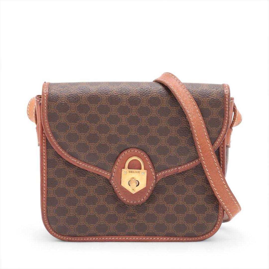 CELINE　セリーヌ マカダム PVCxレザー ショルダーバッグ ブラウン
