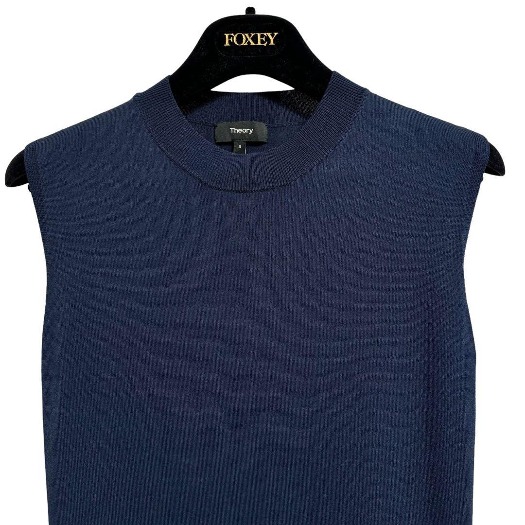 美品】theory ノースリーブニットワンピース ロング ネイビー I