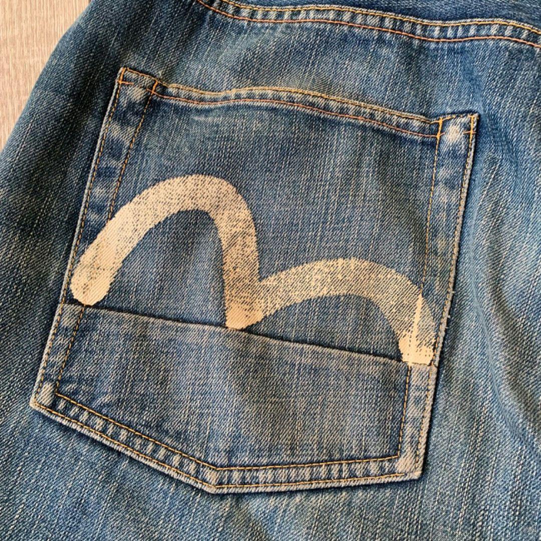 偉大な EVISU ストレートデニム ヤマネ L35 W33 ホワイトカモメペイント パンツ