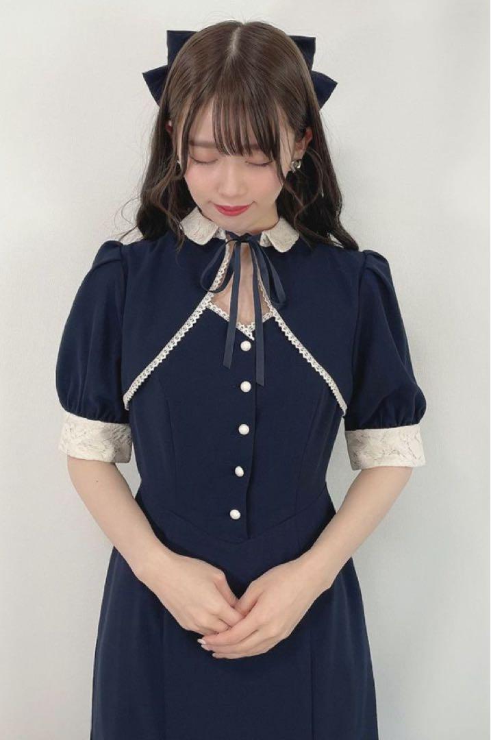 アンアナザーアンジェラス　レース使いフロント開きマーメイドワンピース　ネイビー