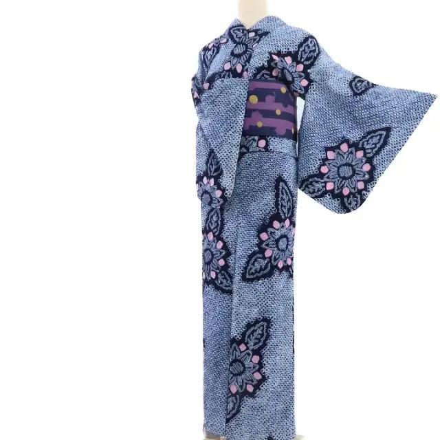 Y1151◇美品 綿 有松鳴海絞り 向日葵 洗える夏着物 手縫い仕立て