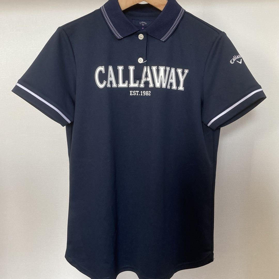 【新品未使用】Callawayレディースゴルフ半袖ポロシャツ M ネイビー ロゴ