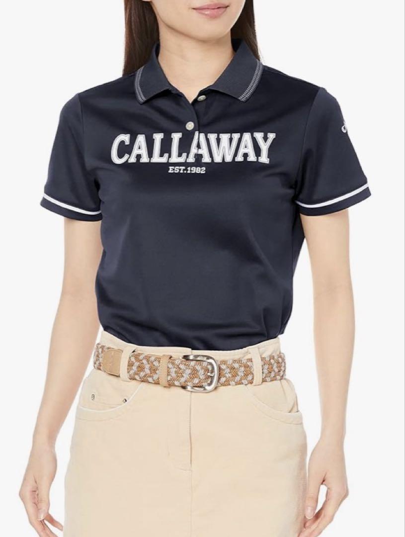 【新品未使用】Callawayレディースゴルフ半袖ポロシャツ M ネイビー ロゴ
