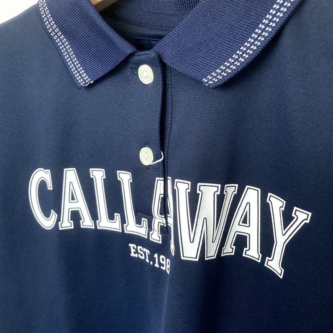 【新品未使用】Callawayレディースゴルフ半袖ポロシャツ M ネイビー ロゴ