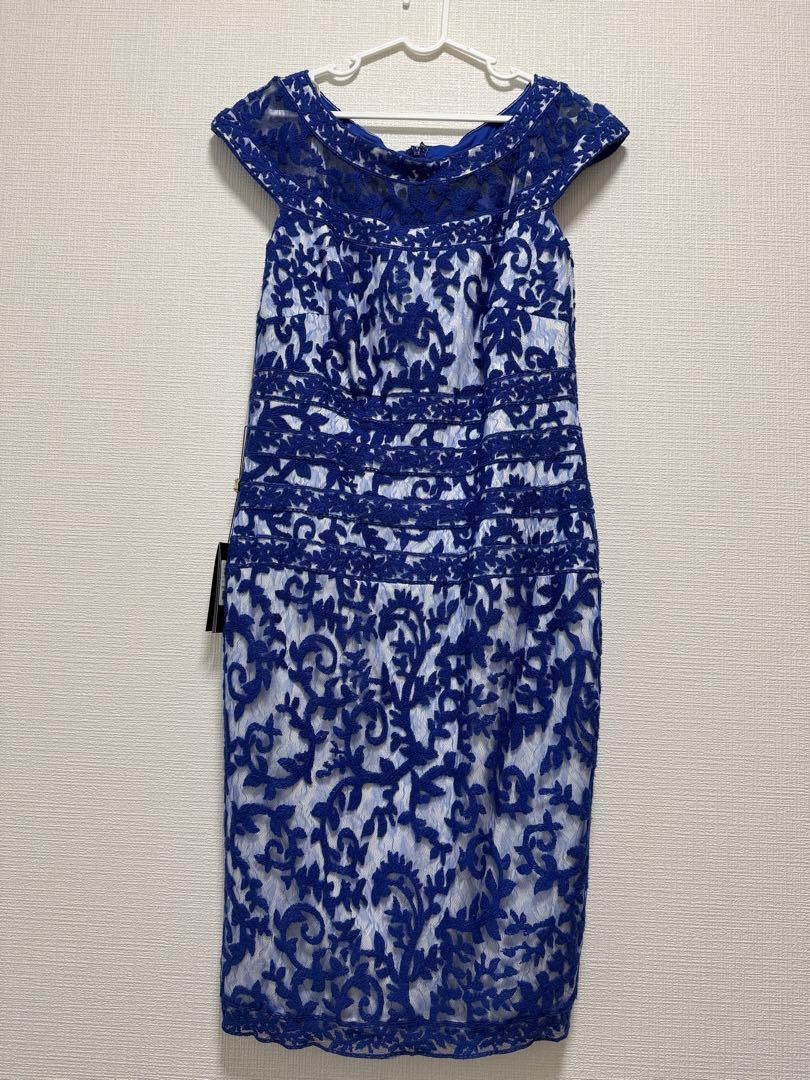 タダシショージ ロイヤルブルー 刺繍レースドレス