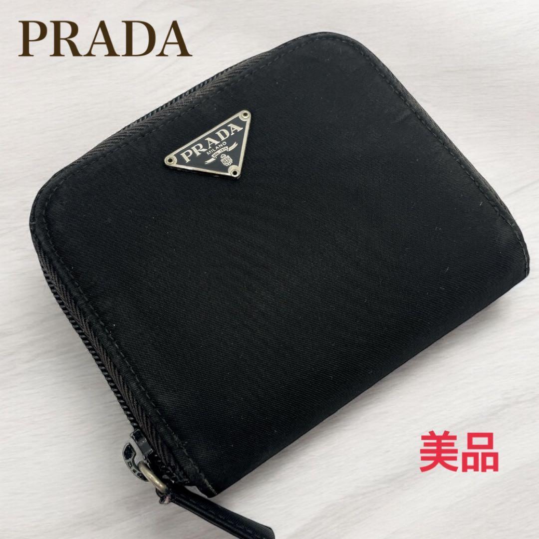 【美品】プラダ PRADA 三角ロゴプレート ラウンドファスナー 二つ折り財布
