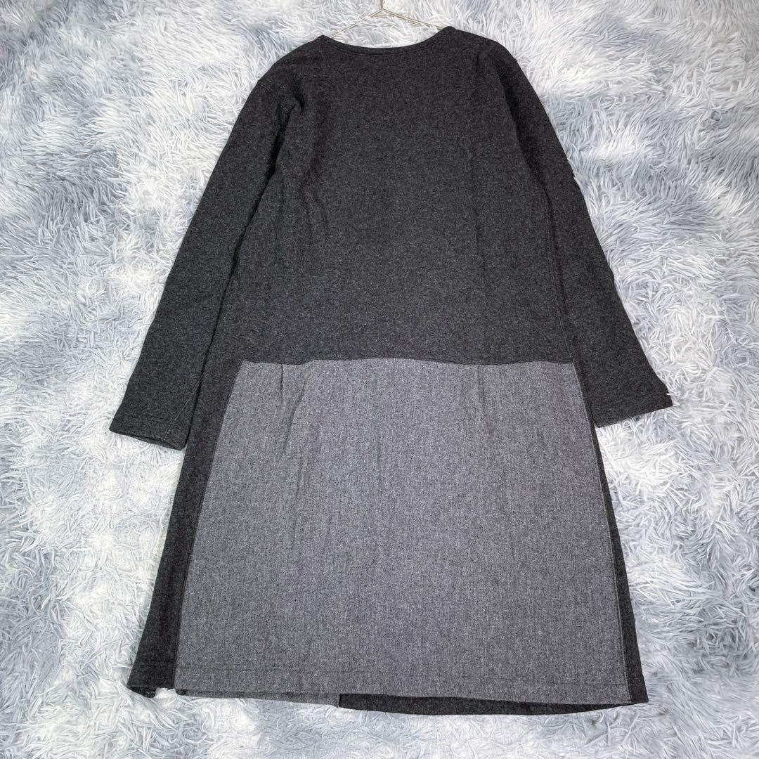 ZUCCa【M】パッチワークドッキングデザインワンピース　ダークグレー　春秋冬 ZUCCa【M】パッチワークドッキングデザインワンピース ダークグレー 春秋冬