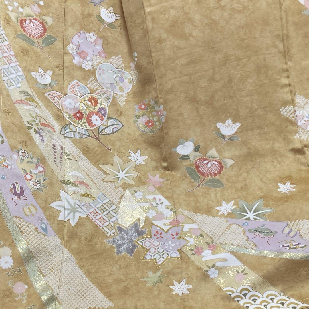 訪問着【白木染匠 白木周生】京友禅 刺繍 箔 絞り正絹 橘に紅葉 訪問着【白木染匠 白木周生】京友禅 刺繍 箔 絞り正絹 橘に紅葉