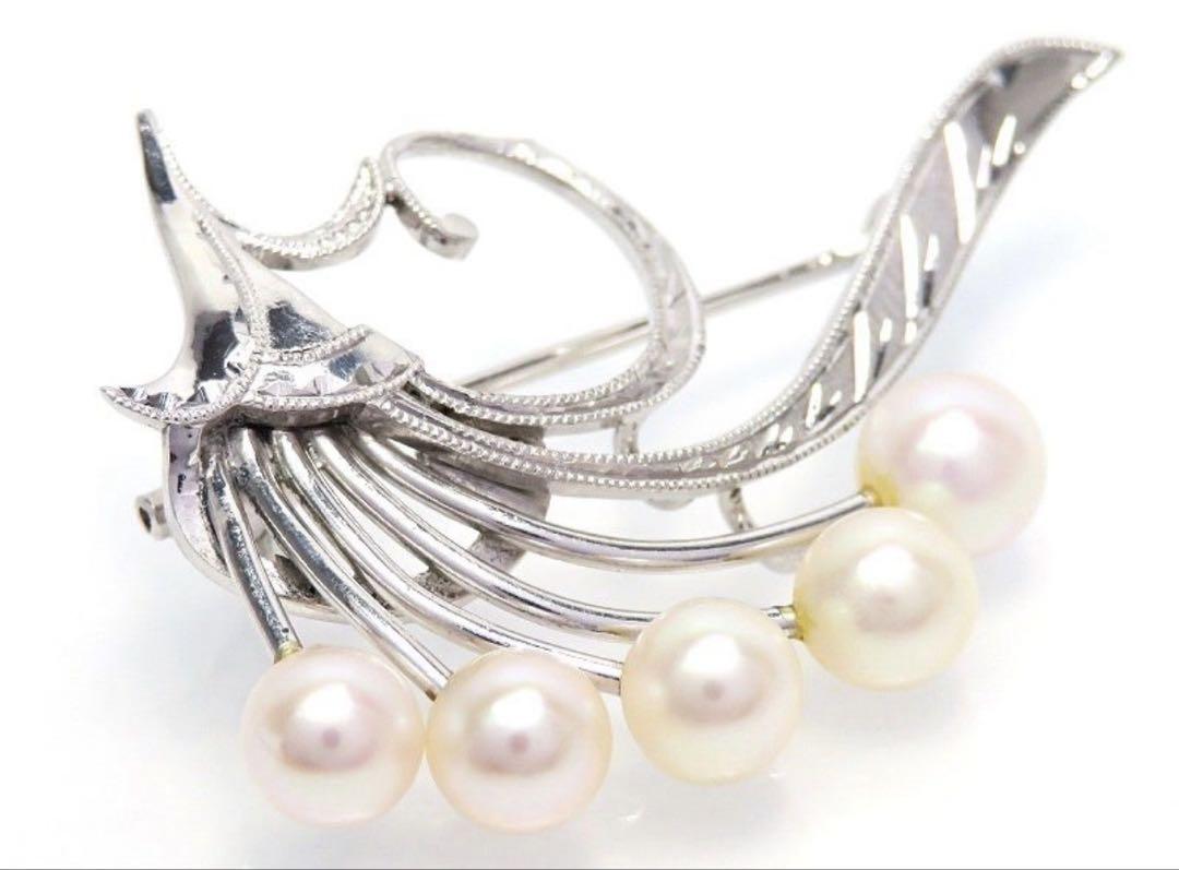 【⭐️レトロ❣️あこやパール⭐️】ミキモトパール シルバーブローチ 美品 MIKIMOTO ミキモト パール ブローチ シルバ ー5珠 あこや真珠