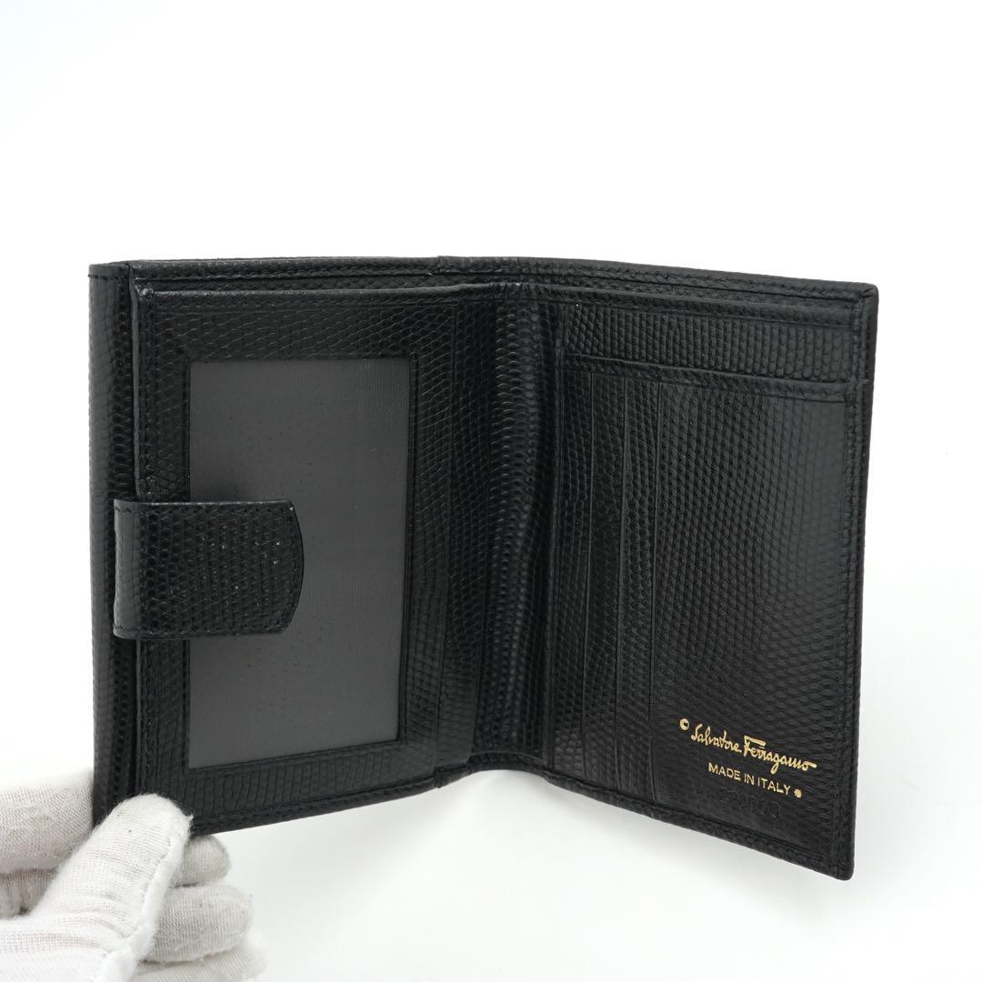 ✨未使用展示品・箱カード付✨　Ferragamo 財布　ヴァラリボン　リザード
