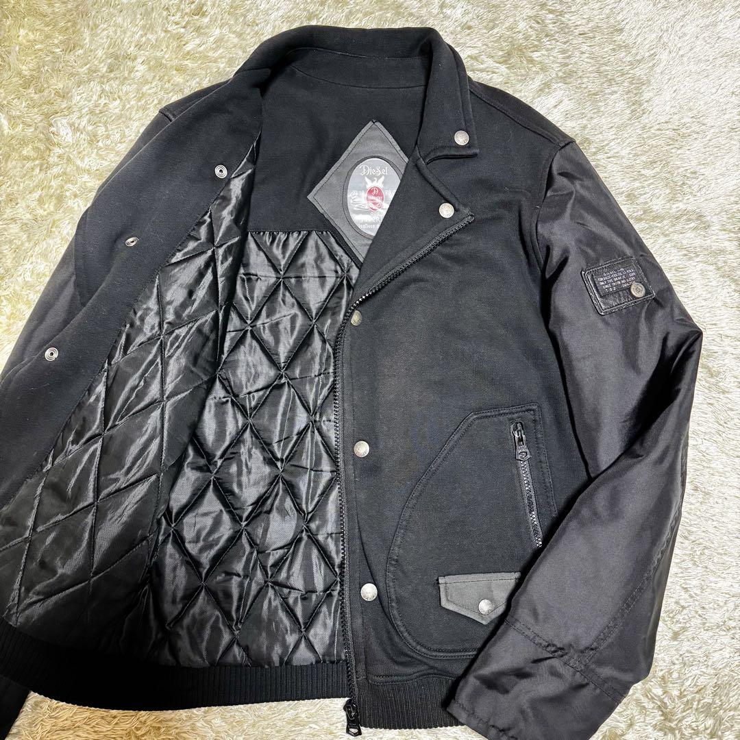 DIESEL ブルゾン ダブルライダースジャケット 切替 キルティング L 黒