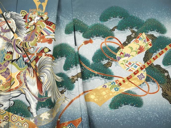 七五三や5月の節句に ◇グレー系◇5歳男の子着物・羽織・袴セット6015【中古】