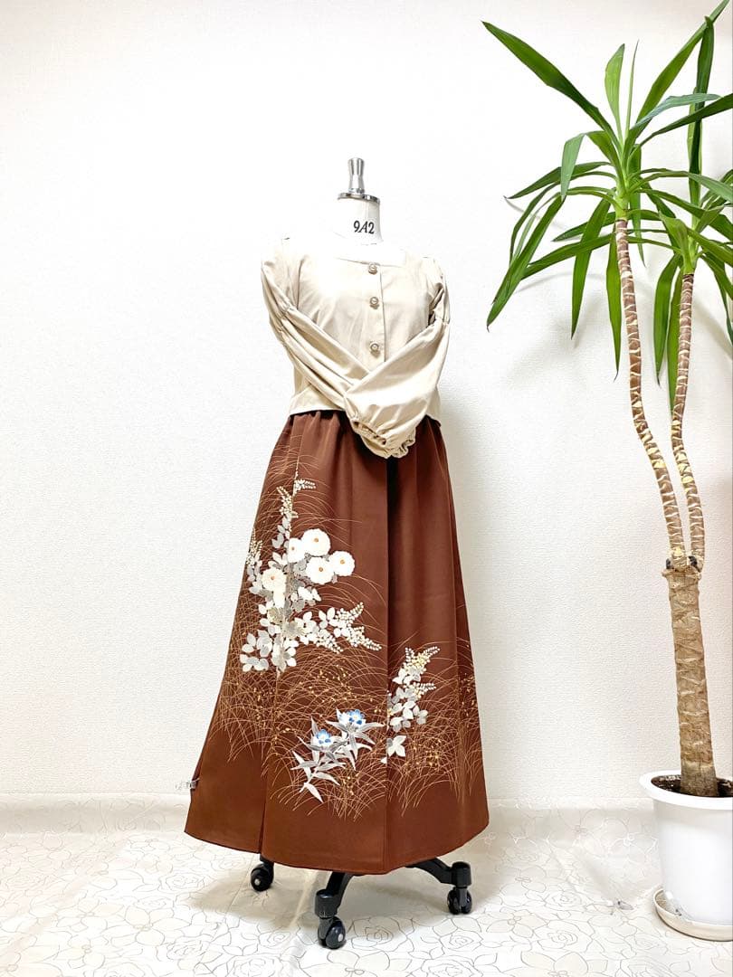 大人 着物スカートフリーサイズ着物リメイクウエストゴムロングスカート5812 SIZE