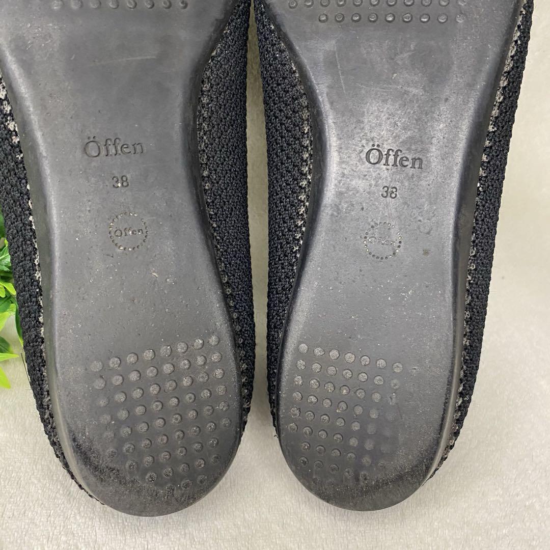 offen オッフェン スカラップパターン フラットシューズ 黒 24 38