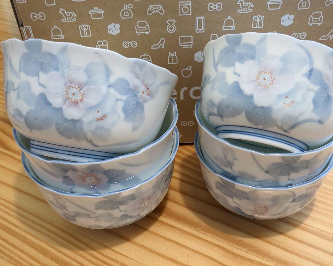 小鉢 中鉢 ２種 計6個 淡彩山茶花 和食器 昭和レトロ