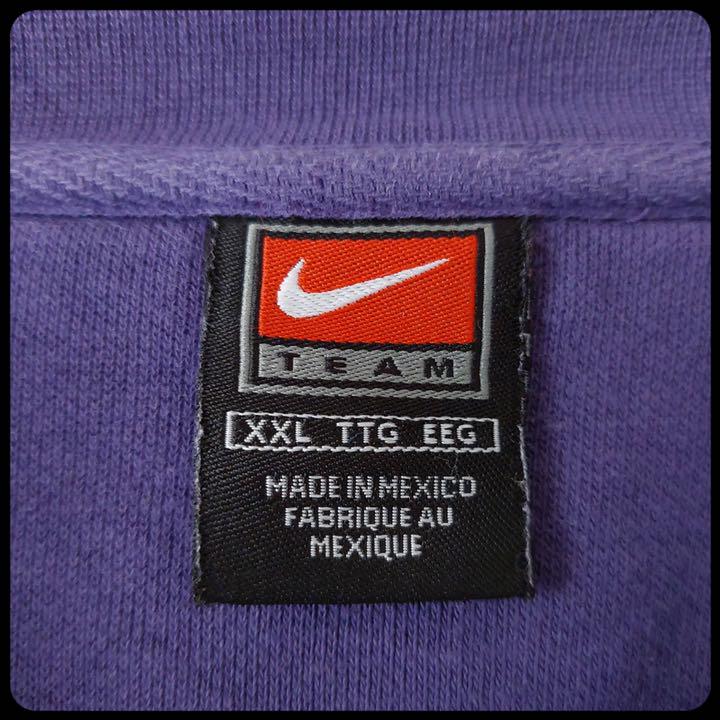 NIKEカレッジ刺繍ビッグサイズスウェット紫パープルトレーナー裏起毛 【高い素材】 ナイキ スウェット L☆パープル 紫 刺繍ロゴ 《入手困難》メキシコ製 NIKE スウェット