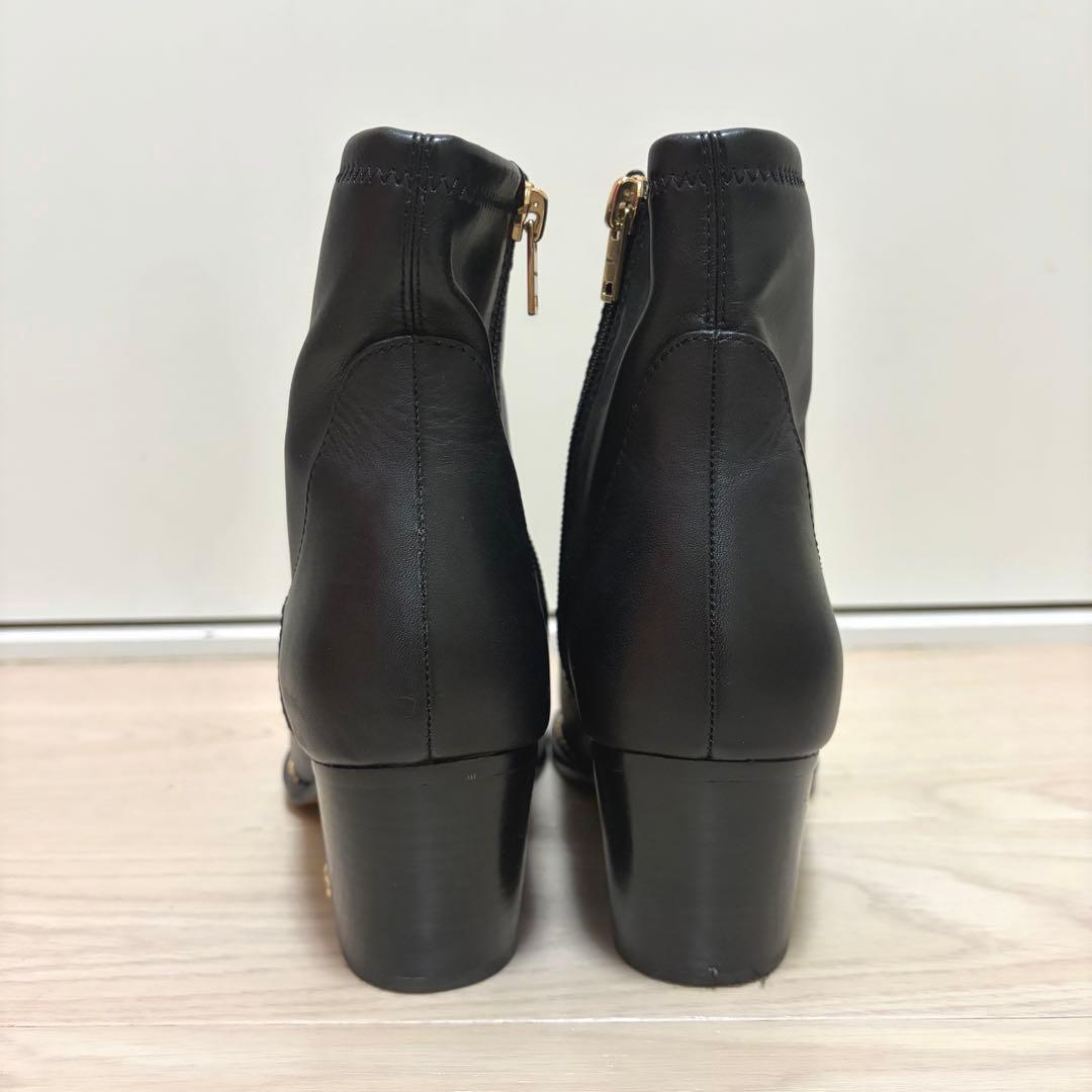 COACH ピアス スタッズ ショート ブーツ ブーティ レザー 黒 23cm