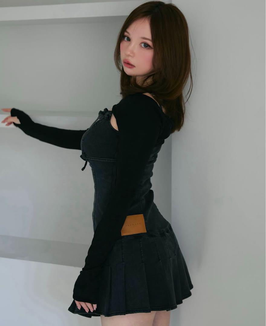 トップス Bonnie denim mini dress color black