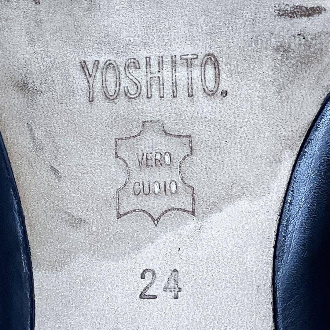 美品 YOSHITO バックストラップ ポインテッドトゥ レザー 24cm 黒