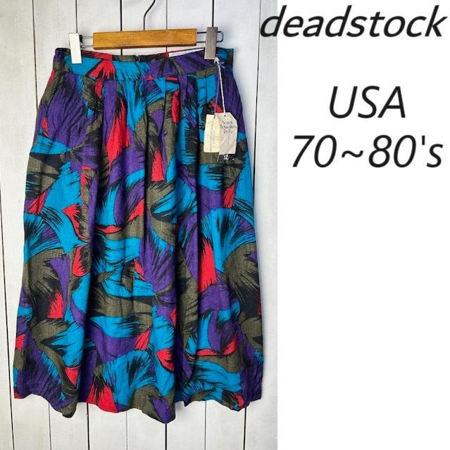 US古着 dead 70～80s USA製 総柄ロングスカート 12 オールド