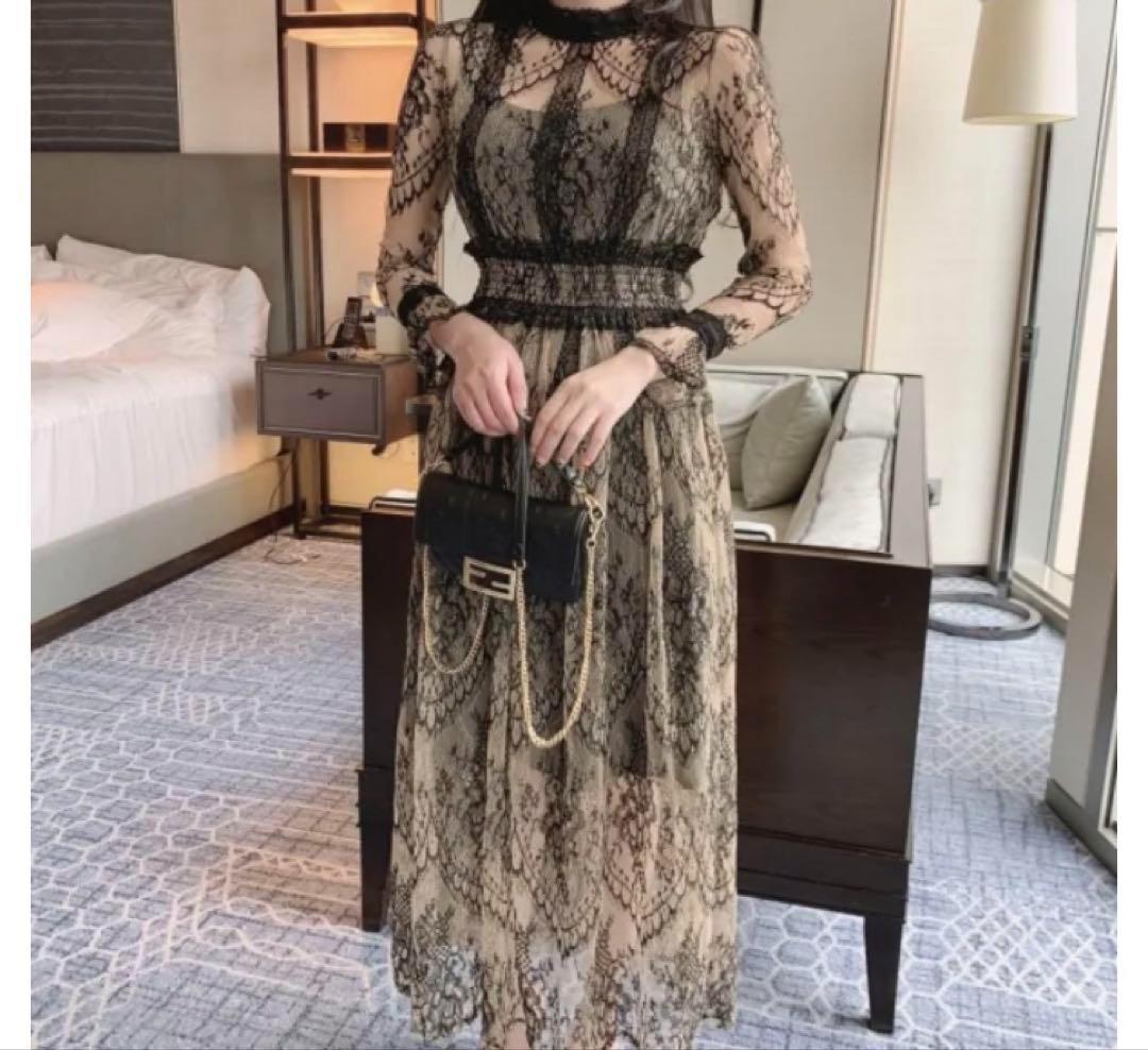 新品】XL ワンピース レース ドレス ブラック 結婚式