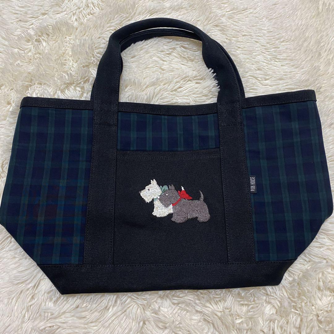 スコッチテリア刺繍入りタータンチェック使いバッグ