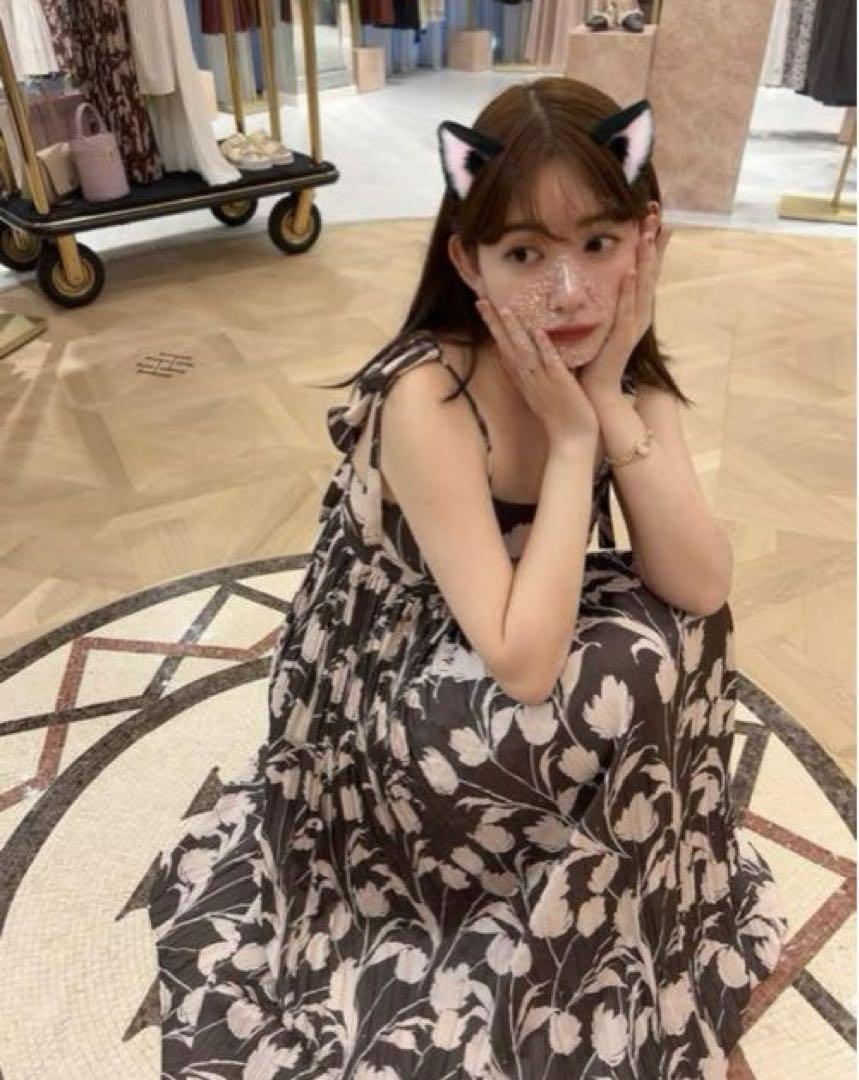 美品】Floral Pleated Satin Cami Dress