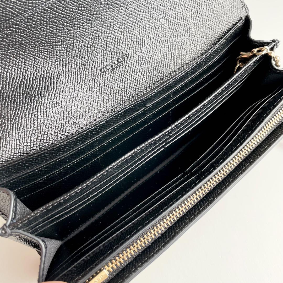 コーチ COACH 長財布 フラップ ウォレット クロスグレイン レザー 黒