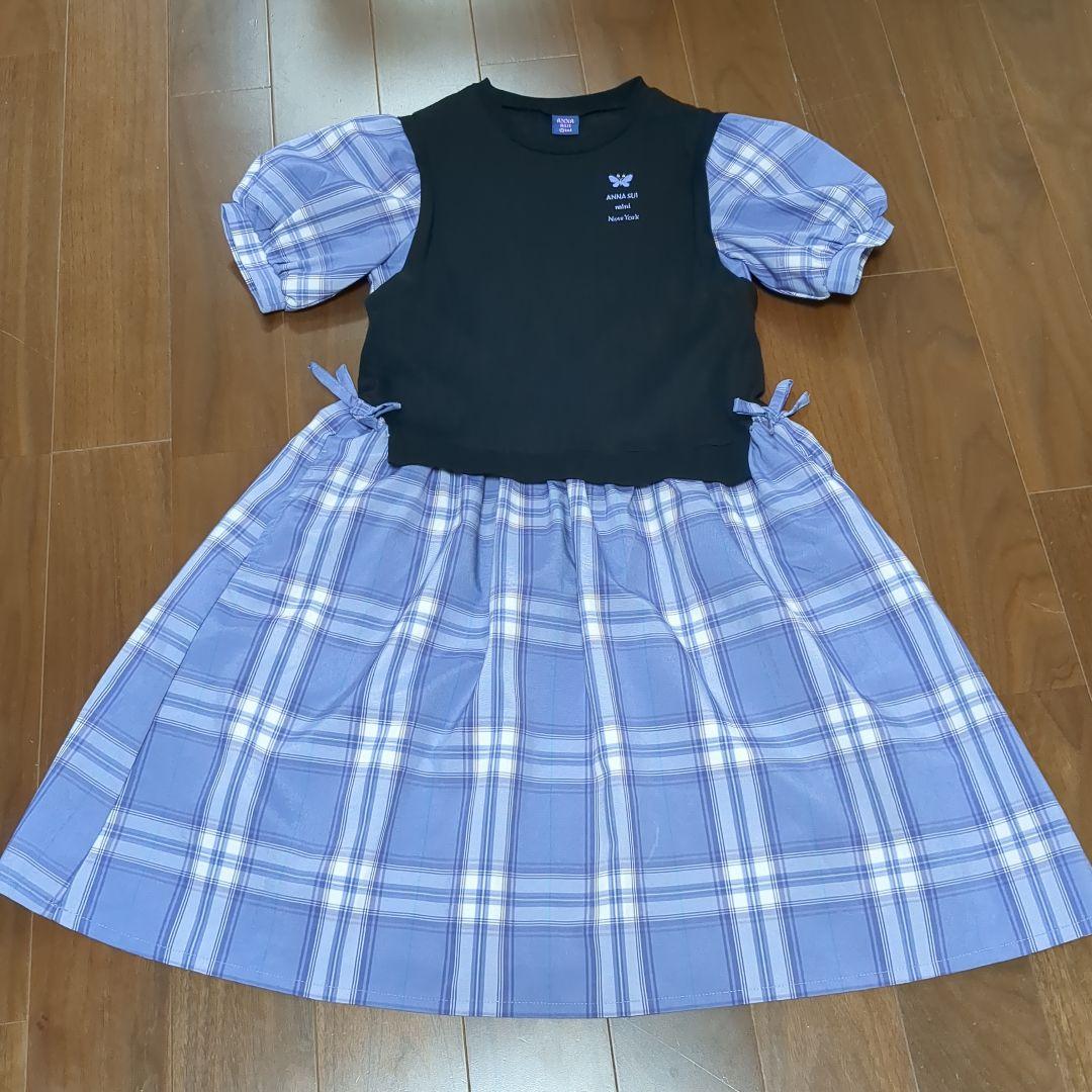 ANNA SUI mini 半袖ワンピース チェック柄 140cm - メルカリ