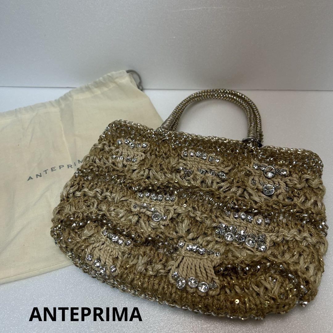【美品】 ANTEPRIMA ビジュー バッグ ワイヤー ストーン 麻