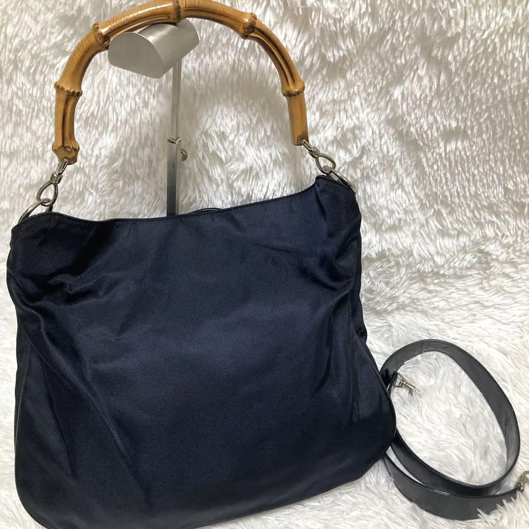 グッチ ショルダーバッグ バンブー 2way  ナイロン キャンバス 黒