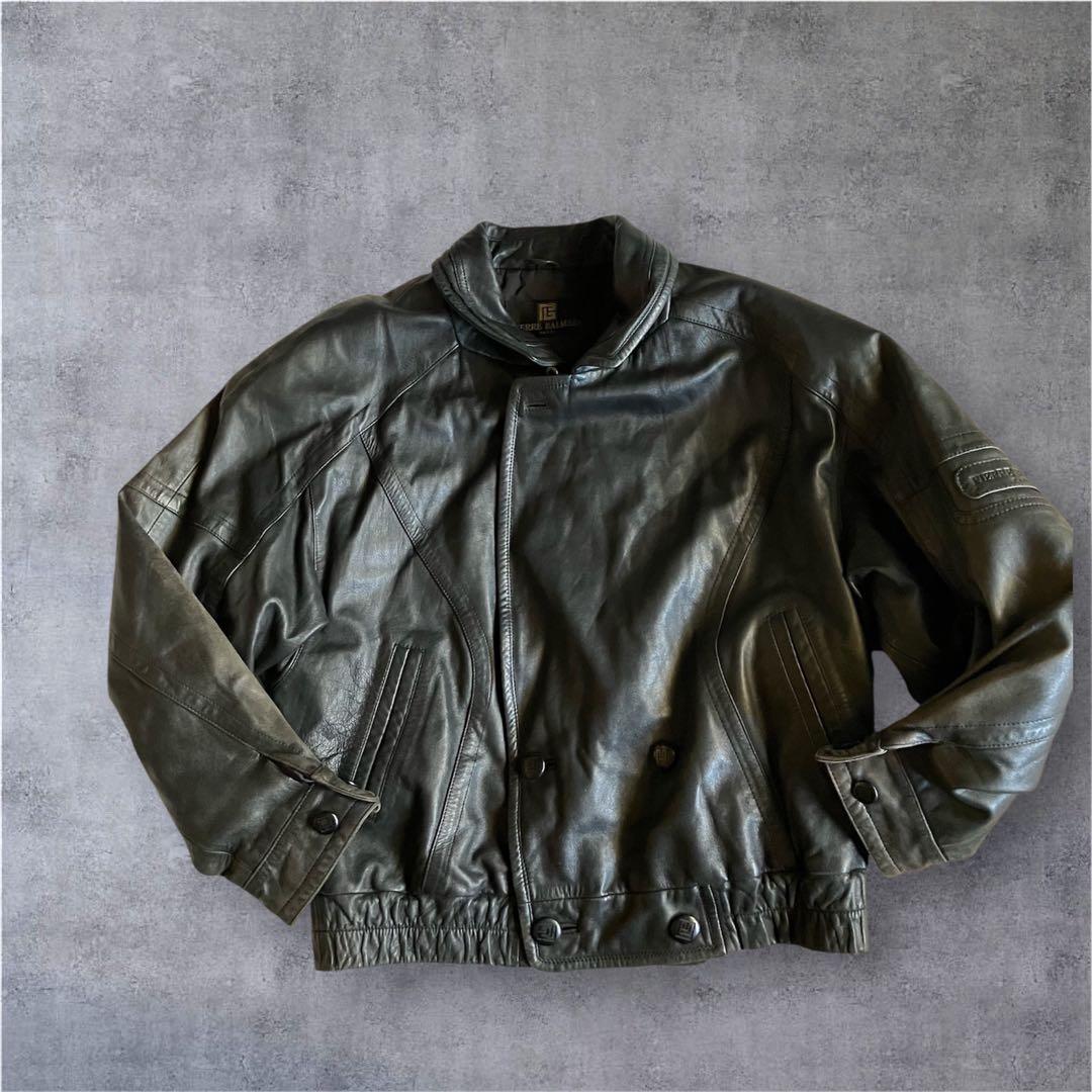 80s archivePIERRE BALMAIN羊革レザーボマージャケットLLXL LL Pierre Balmain