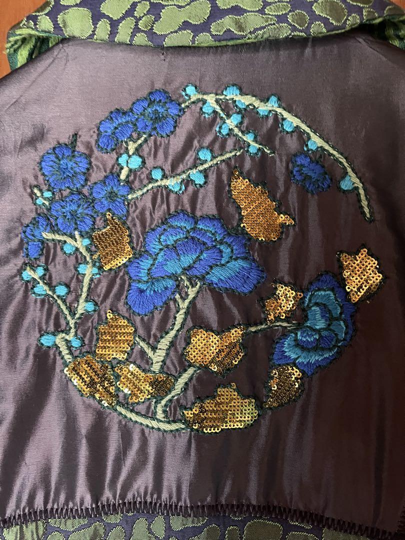 Desigual 刺繍入り青緑色ロングコート