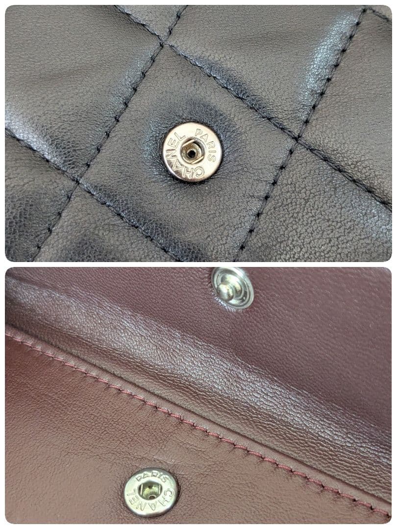 シャネル　黒　マトラッセ　長財布　ラムスキン　チェーンウォレット　ショルダー