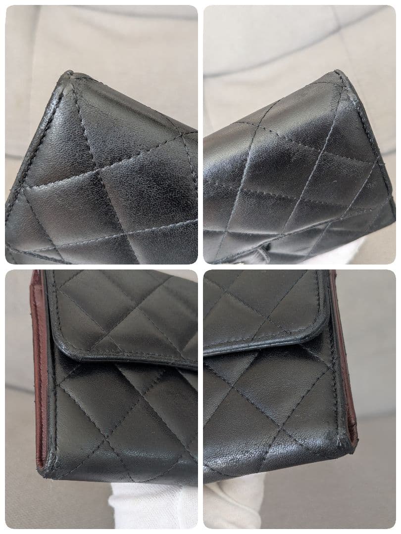 シャネル　黒　マトラッセ　長財布　ラムスキン　チェーンウォレット　ショルダー