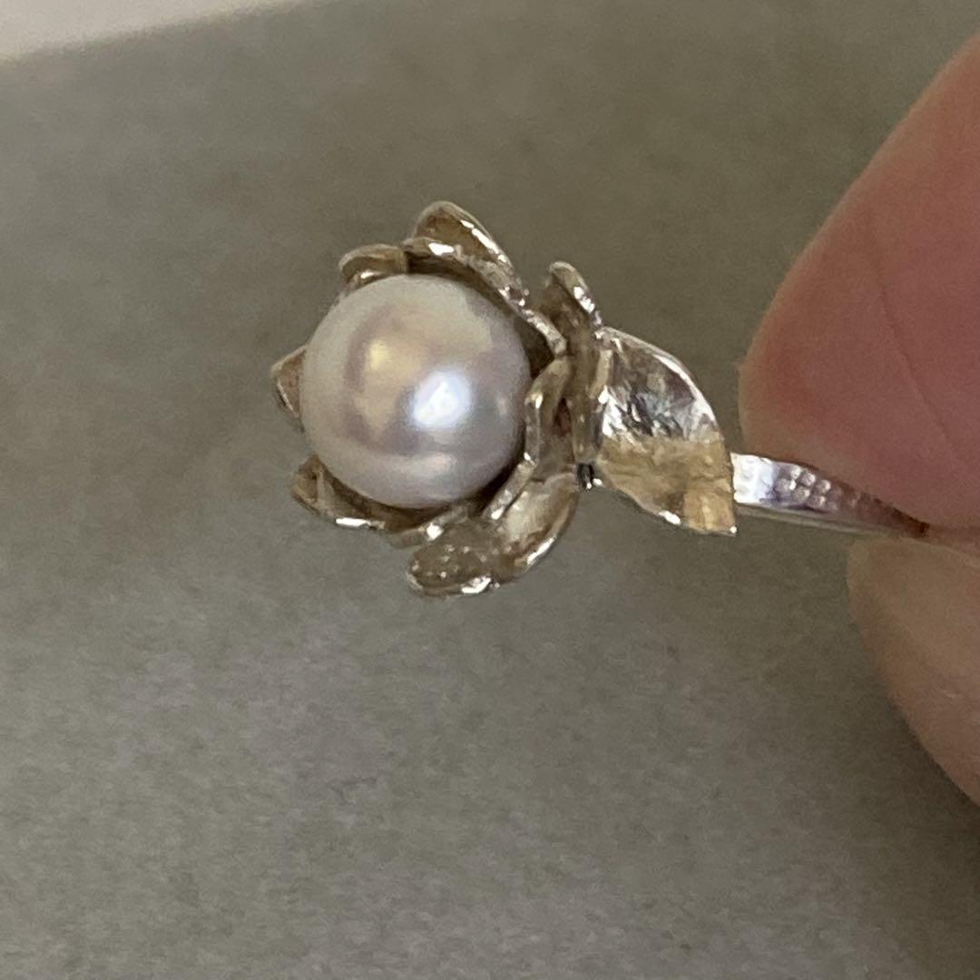 彫金作品 あこや真珠 彫金 指輪 リング SILVER 12.5号