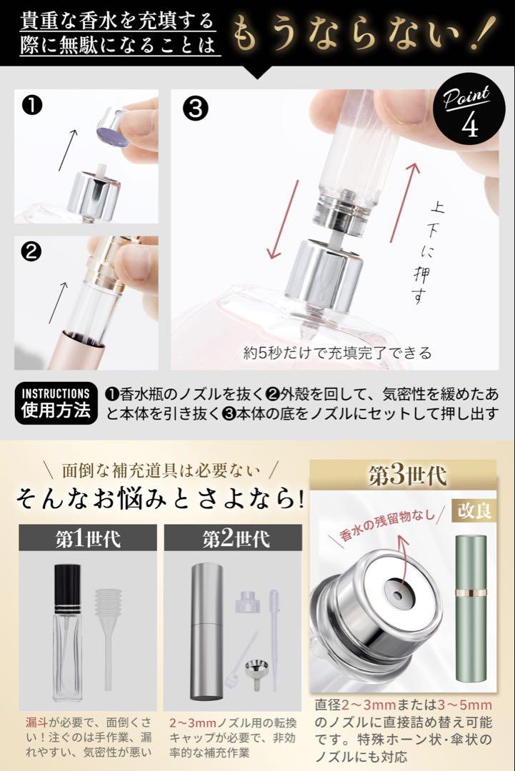 ●香水 アトマイザー 持ち運び 漏れない　5ml 底部充填 持ち歩きボトル