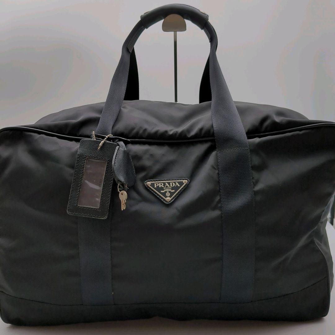 大容量 PRADA ボストンバッグ ブラック 肩がけ 三角ロゴ テスートナイロン