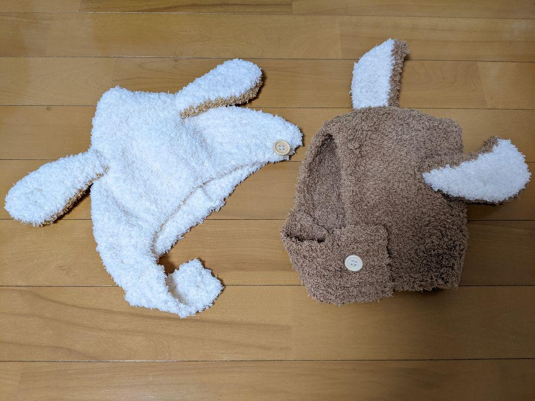 【新品未使用】うさ耳 帽子 ニット帽 ベビーキッズ ふわふわ ベージュ 防寒