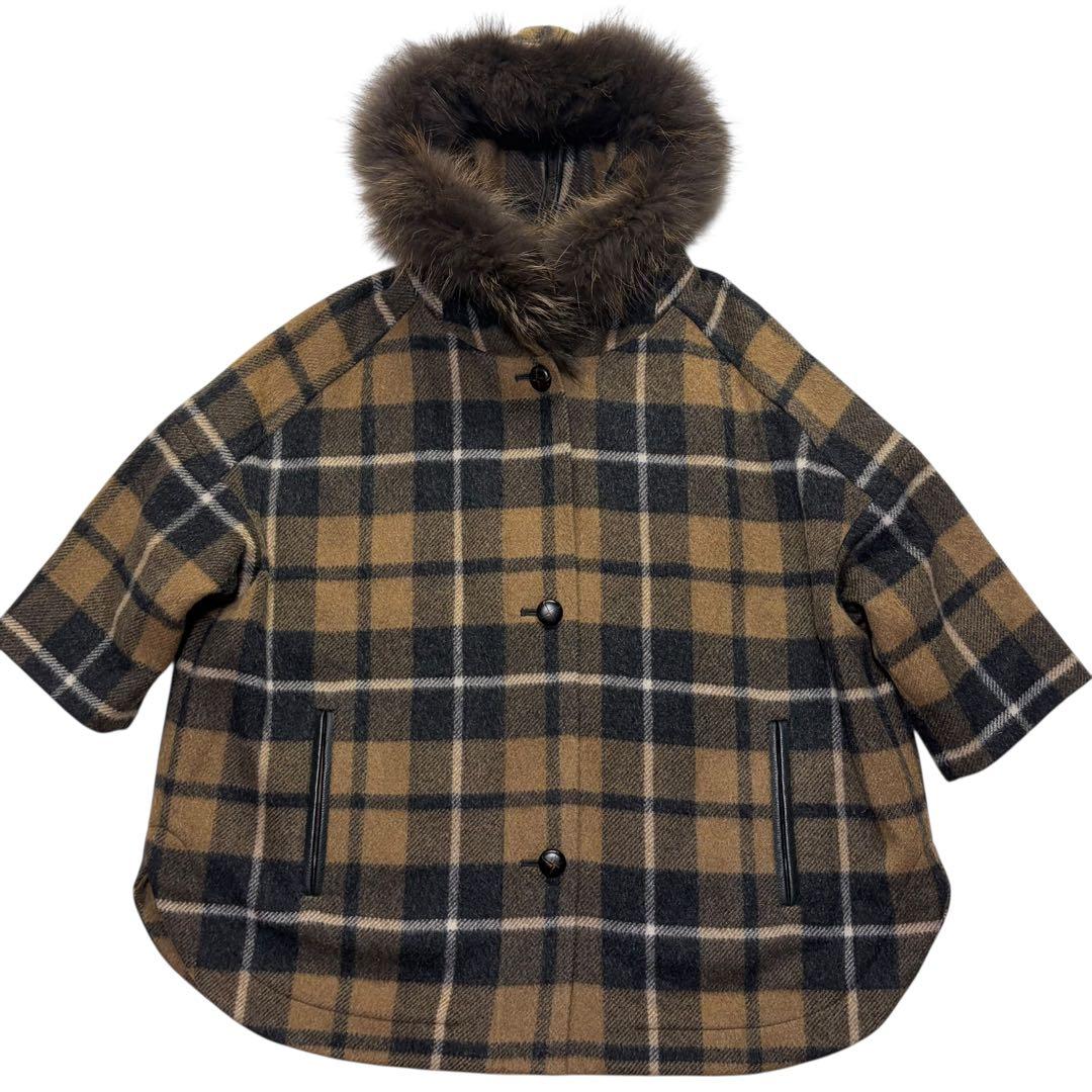 ダイアグラム ラクーンファー コート モヘヤ 2way チェック ファー クルミS・GRACE CONTINENTAL MERCADOAVALIA_COM_BR
