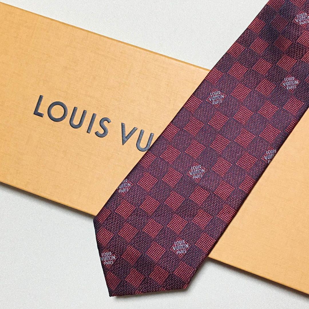 ルイヴィトン Louis Vuitton ネクタイ シルク レッド系 ダミエ