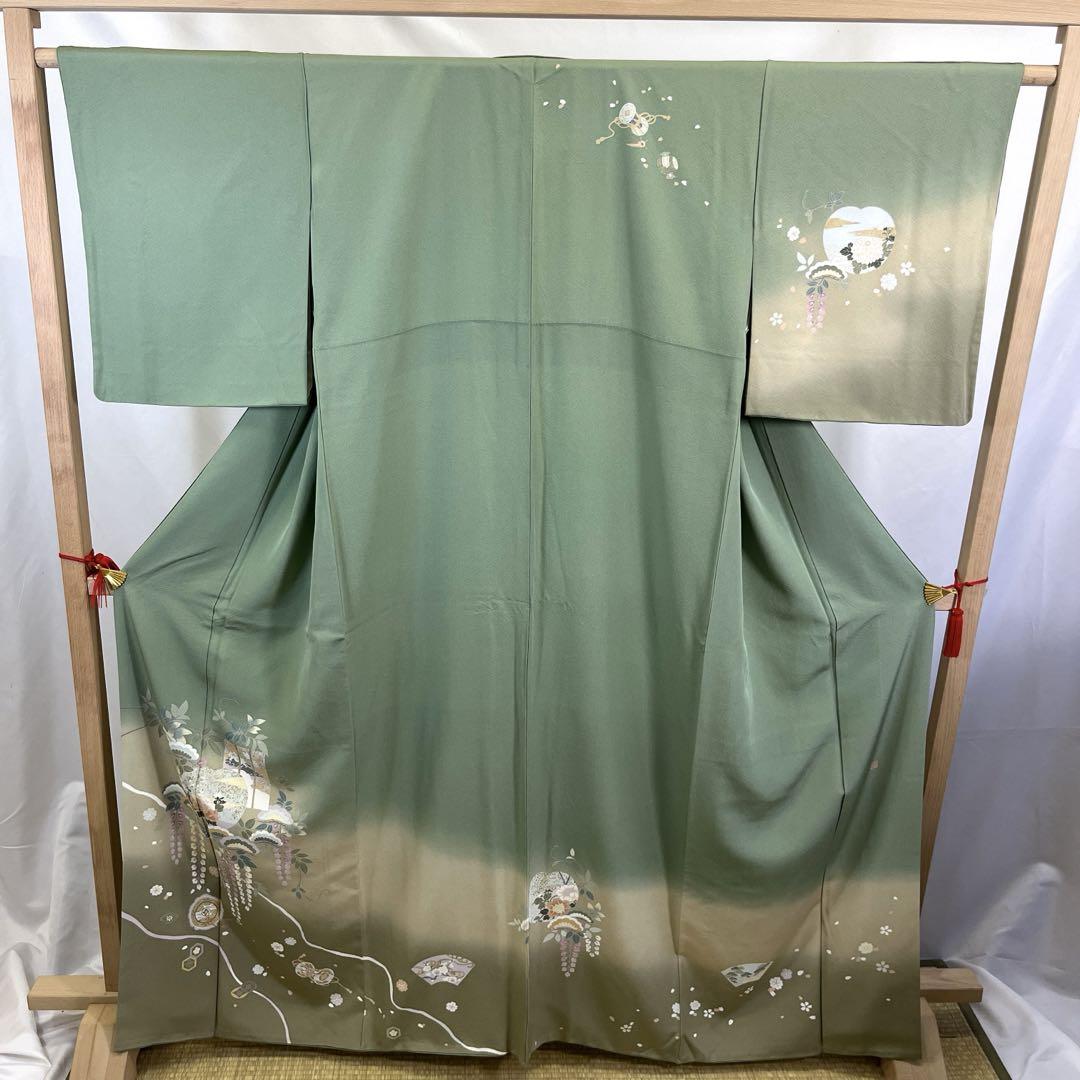 k-1352 上品な友禅 紋なし 訪問着 作家物 正絹 広衿 袷 着物