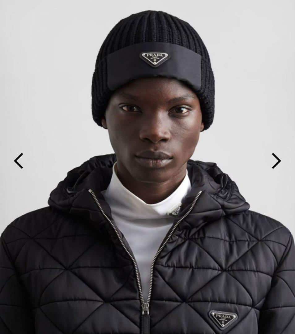 プラダ logo-detailed wool and nylon beanie