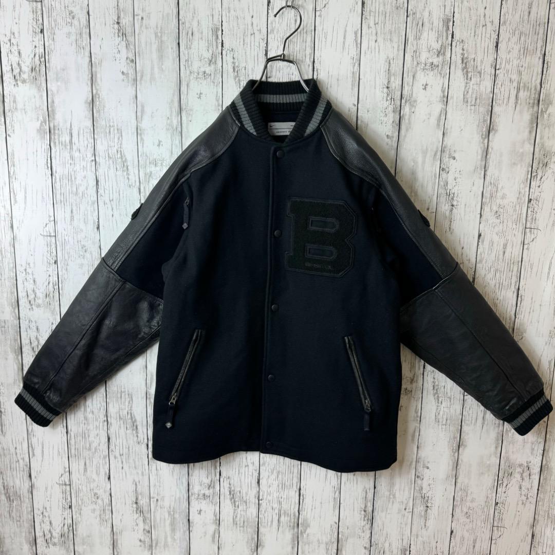 【希少】ナイキ FCRB コラボ スタジャン M 袖レザー 本革 黒　ブラック