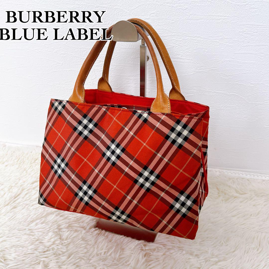 人気 良品】バーバリーブルーレーベル レッド系 トートバッグ ミニ バッグ