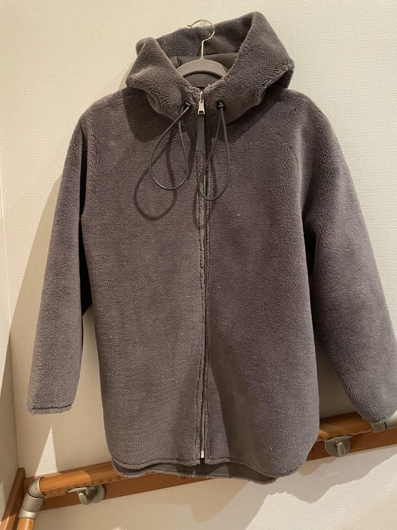 新品　未使用　フェイクファー　フェイクムートン　チャコールグレー　コート