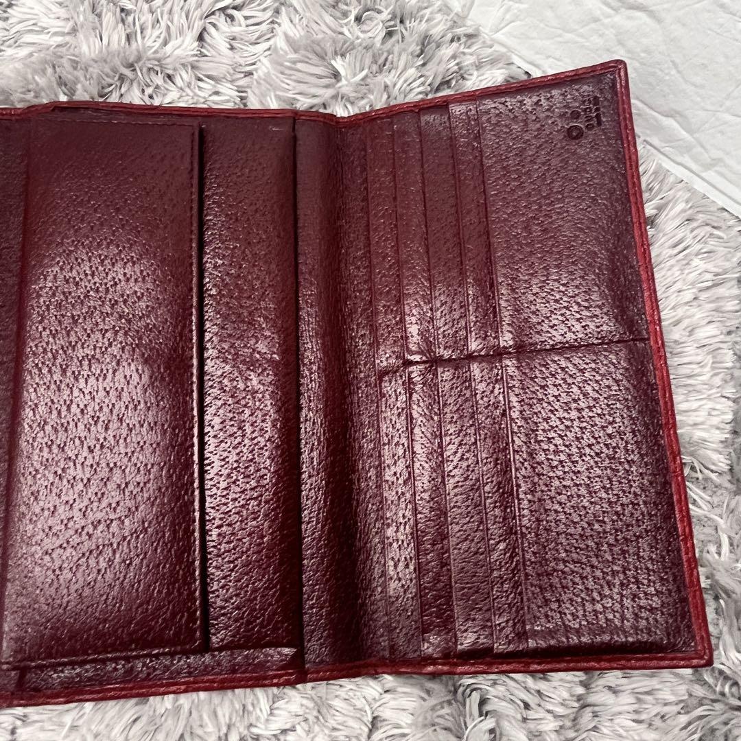 美品✨GUCCI 薄型長財布　シマ　ダークレッド　バイカラー　レディース