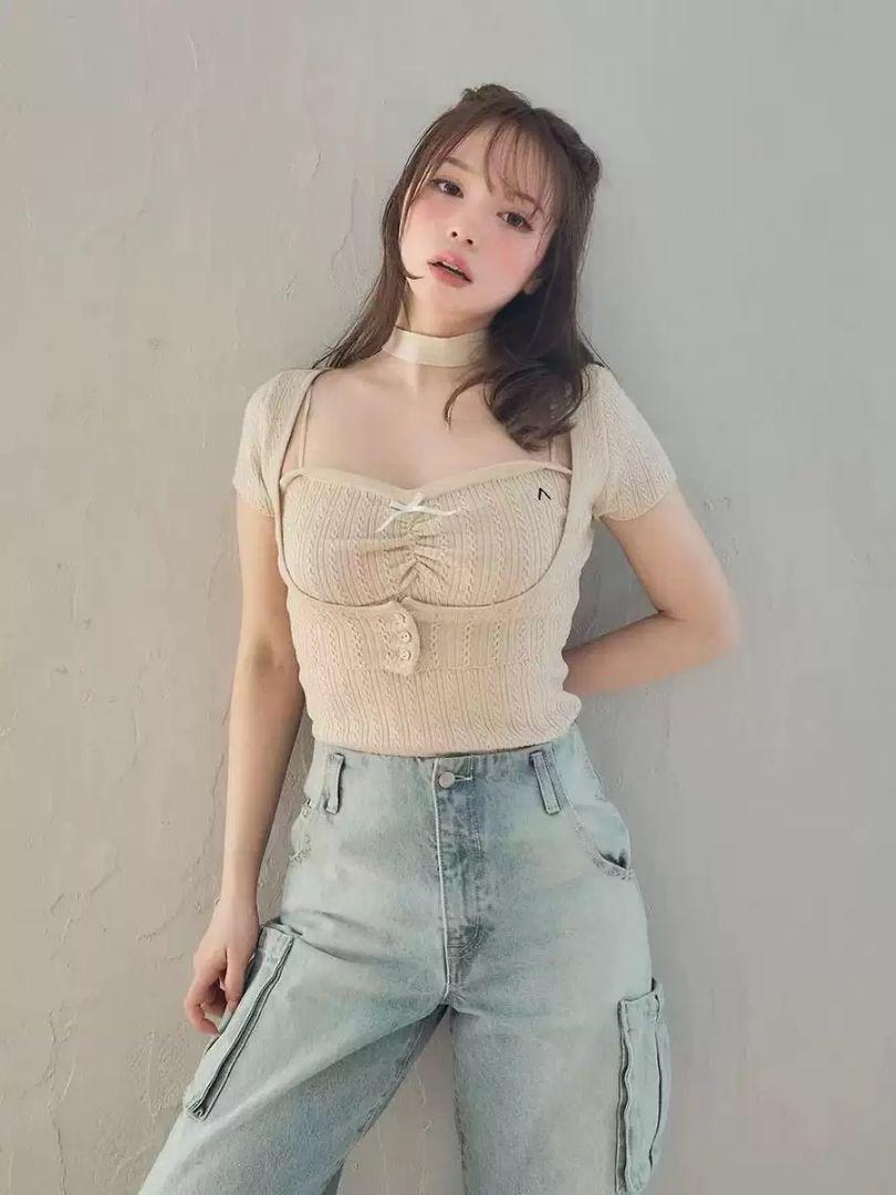 andmary Frida knit set pink beige トップス
