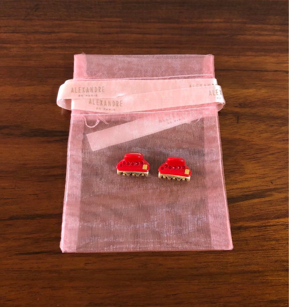 アレクサンドルドゥパリ ミニクリップ ストーン ビジュー 赤 レッド ゴールドAlexandre de paris
