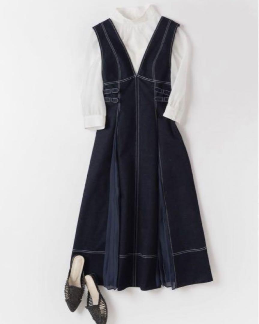 And Couture デニム プリーツ ジャンパースカート デニム